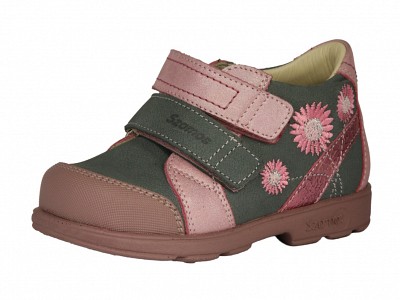 Szamos 1764-50749 Lány supinált cipő virágokkal - szürke-rózsaszín