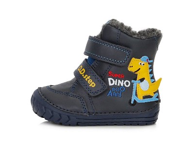 D.D.Step W029-394A Fiú bélelt bőrcipő dinós mintával - sötétkék