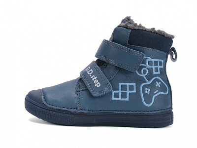 D.D.Step W049-52250 Fiú bélelt bőrcipő fluoreszkáló talppal - sötétkék